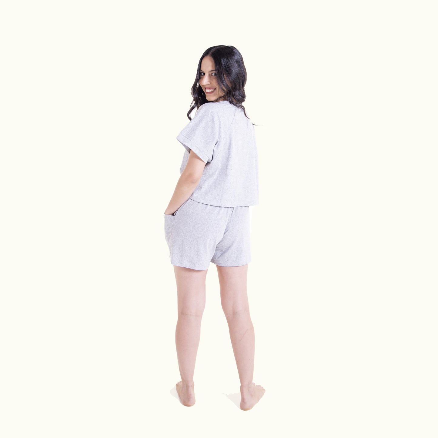 Willow Bloom Set – Crop Top Back View – Raglan Sleeves Construction