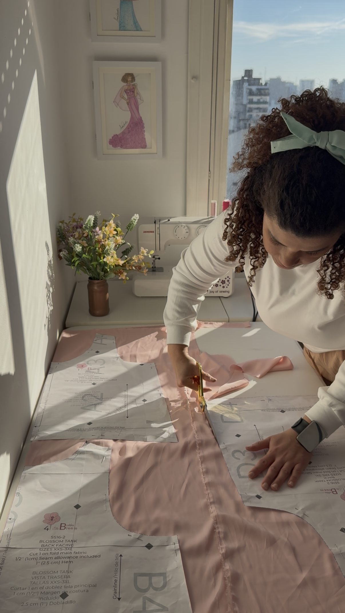 Behind the scenes cutting fabric for Blossom Tank sewing pattern by The Bobbin Bloom