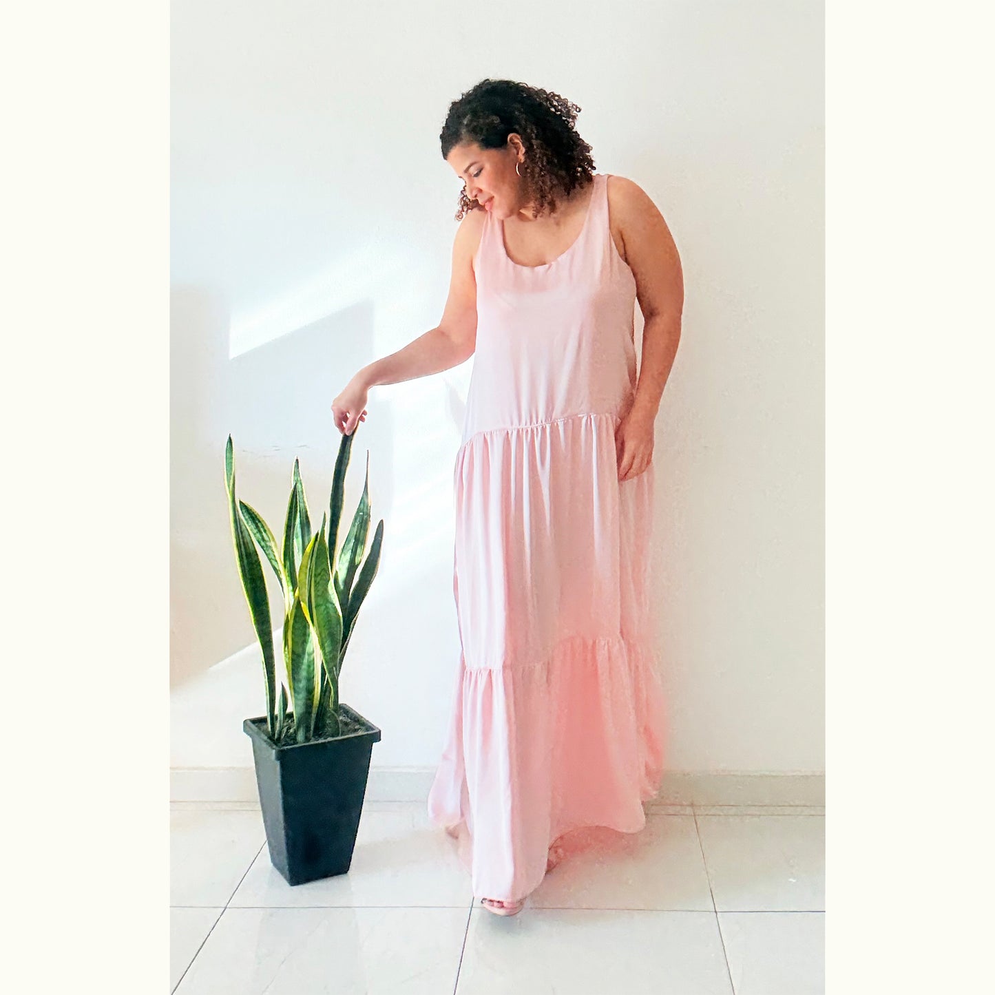Pink Blossom Tank maxi dress full length view - dress extension bundle pattern