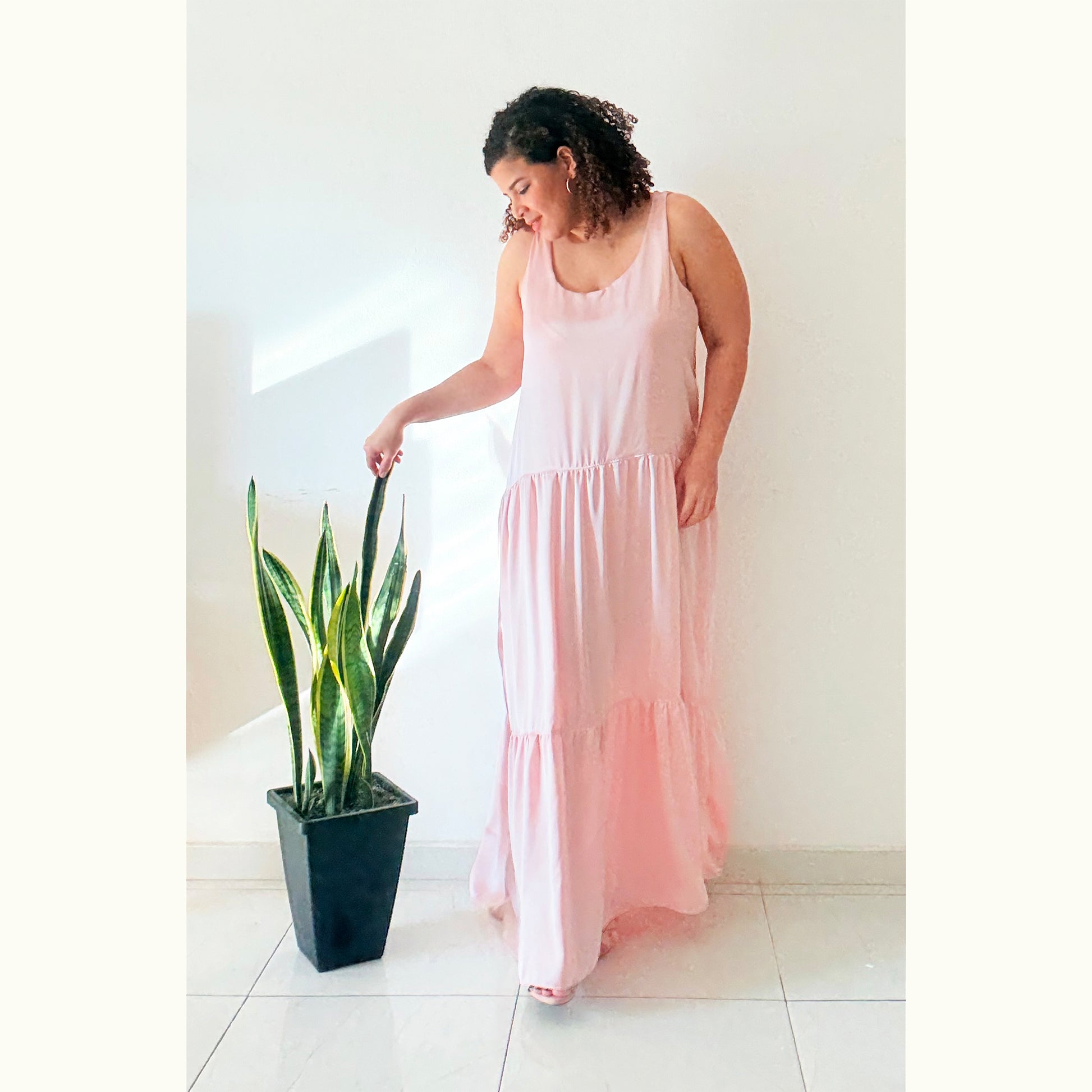 Pink Blossom Tank maxi dress full length view - dress extension bundle pattern
