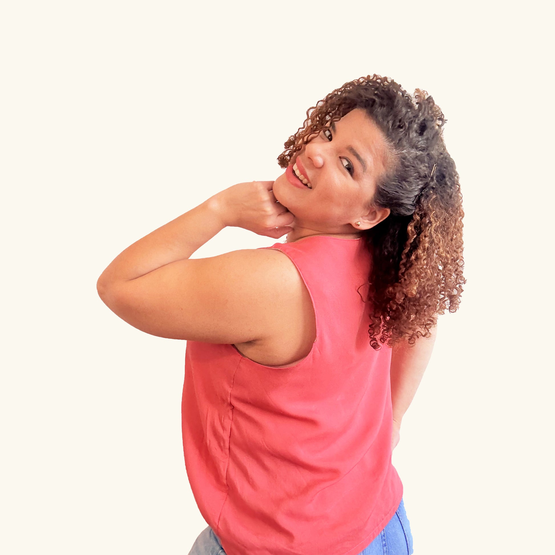 Back view of coral Blossom Tank top sewing pattern