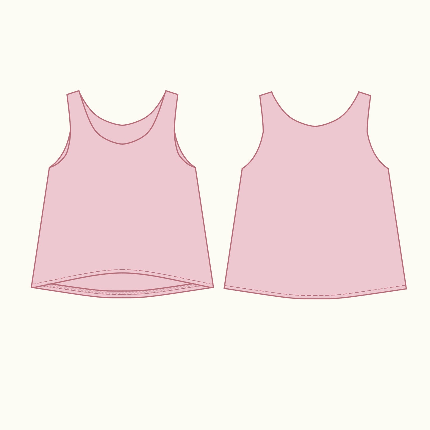 Blossom Tank top technical illustration and flat sketches - front and back view