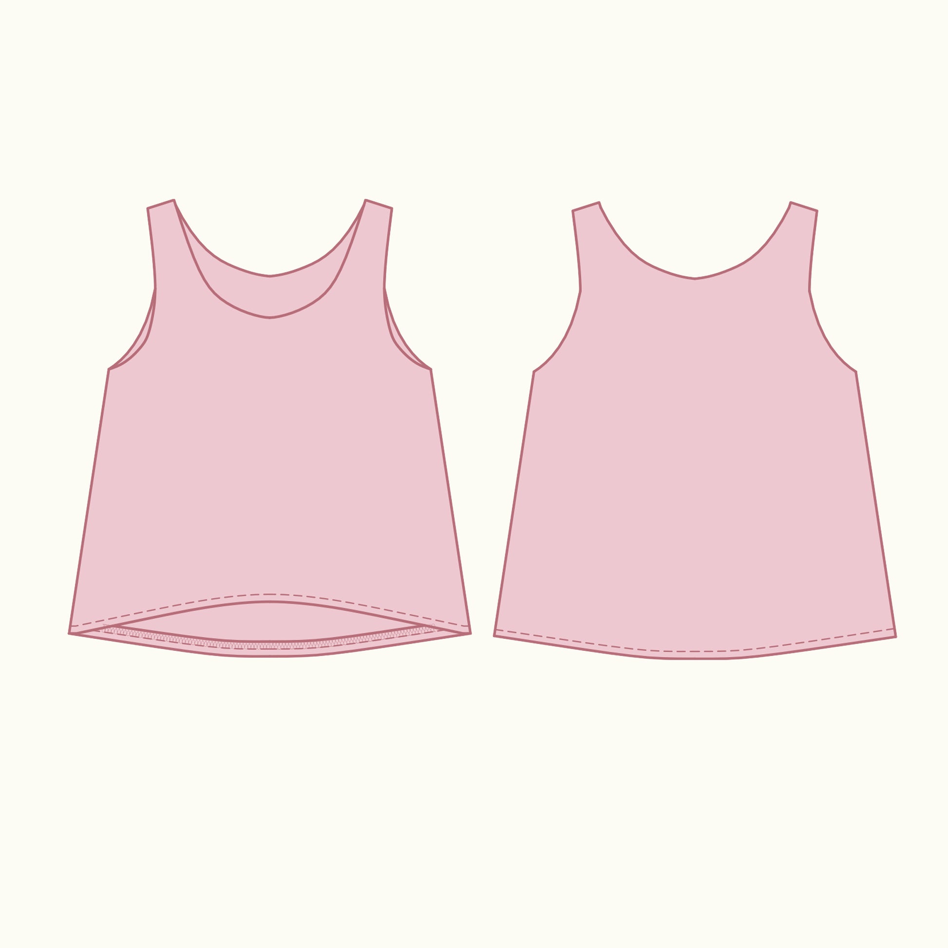 Blossom Tank top technical illustration and flat sketches - front and back view