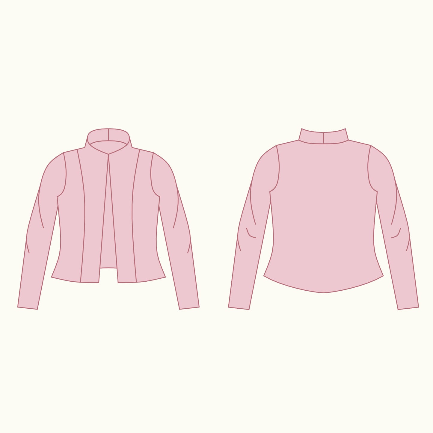 Camellia lined blazer technical illustration and flat sketches - front and back view