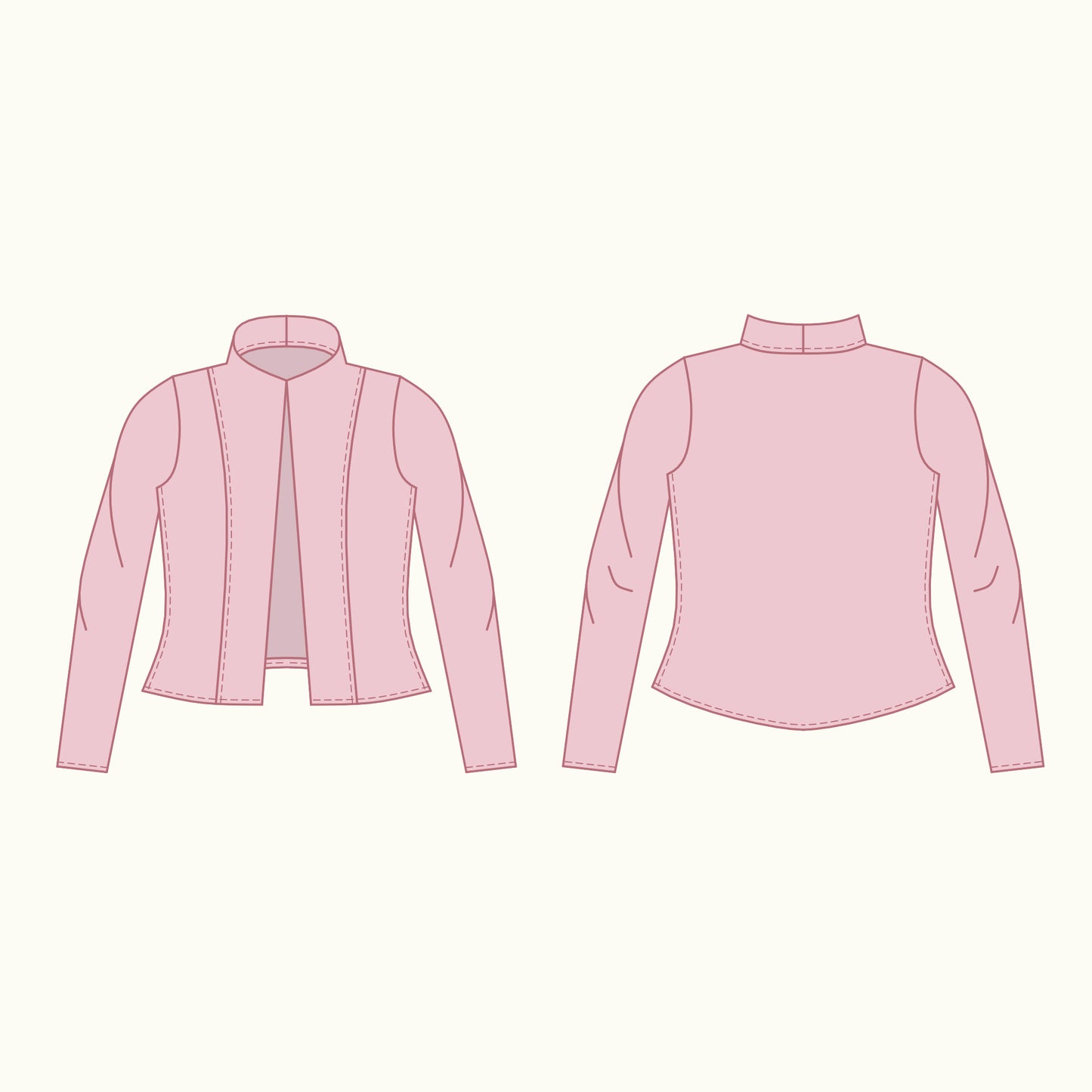 Camellia unlined jacket technical illustration and flat sketches - front and back view