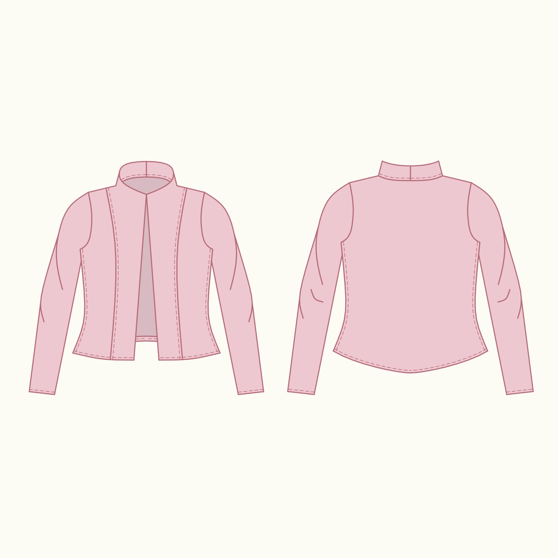 Camellia unlined jacket technical illustration and flat sketches - front and back view