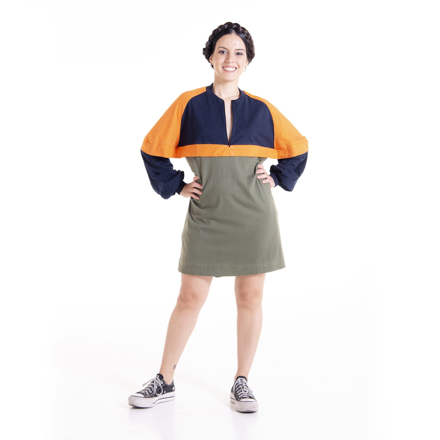Colorblock Dahlia raglan dress front styled view - casual dress patter