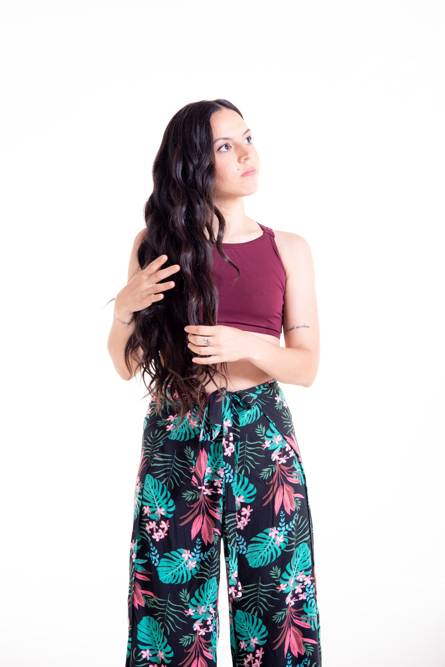 Floral print Ivy wrap pants front styled view - casual pants pattern