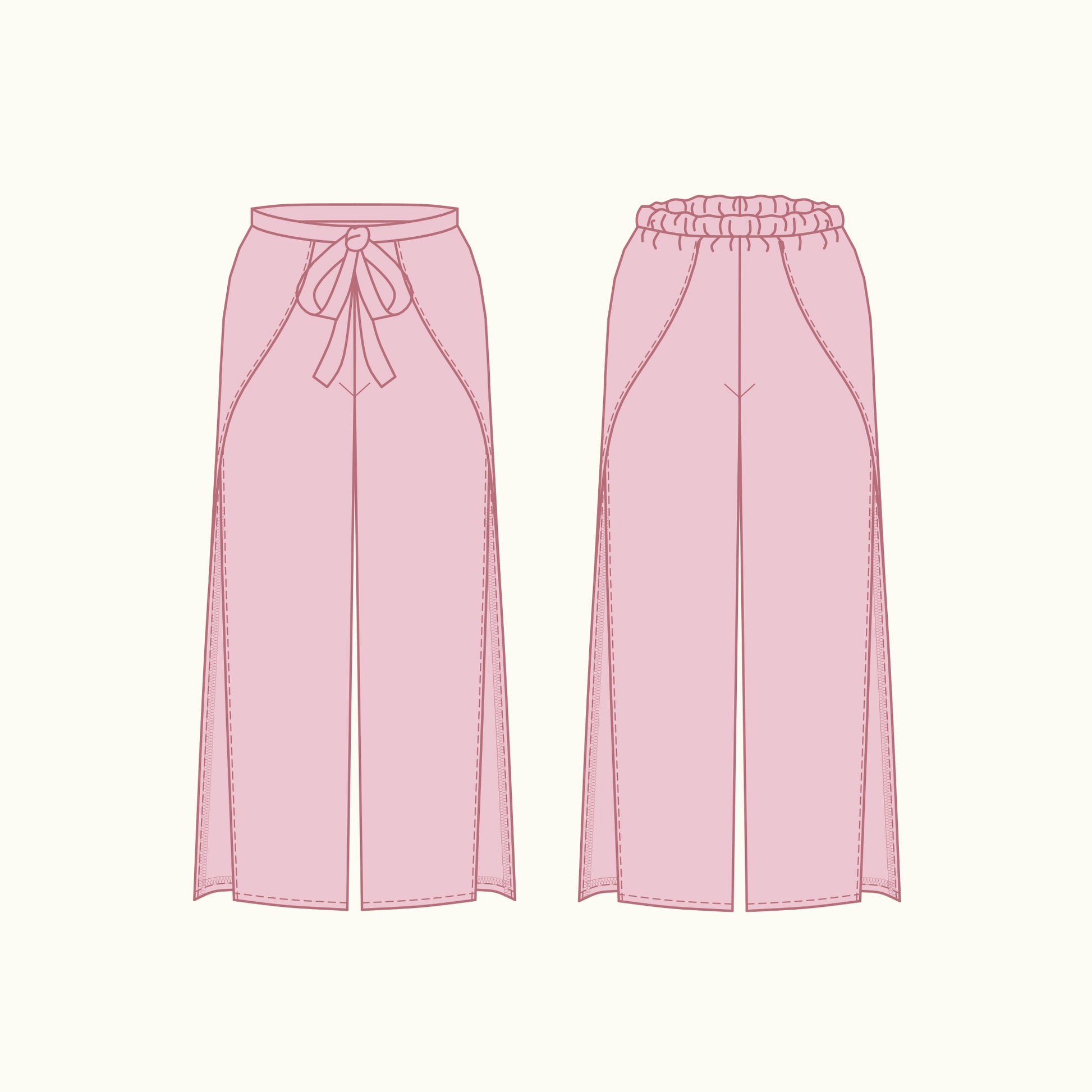 Ivy wrap pants technical illustration and flat sketches - front and back view