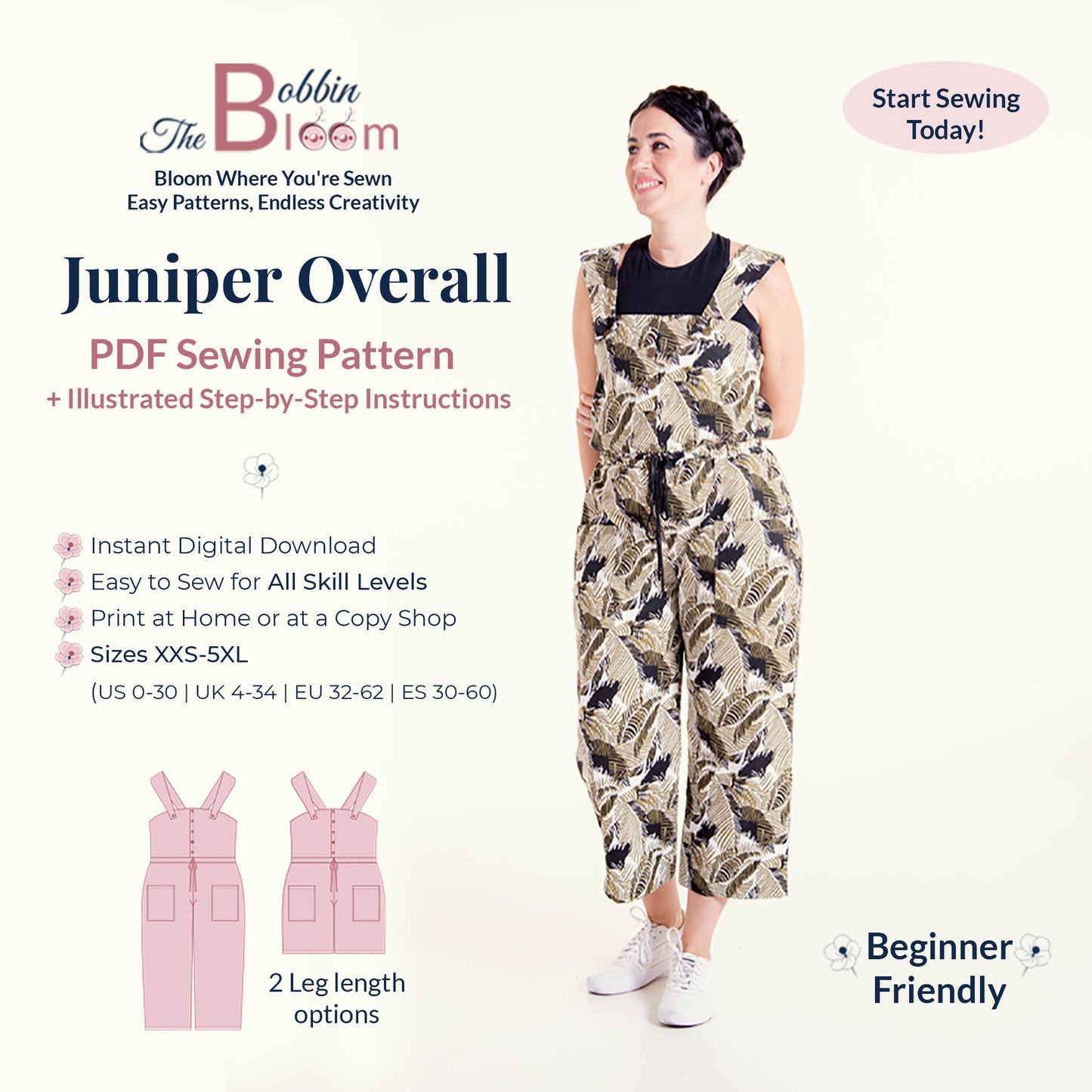 Juniper overall sewing pattern details and information card
