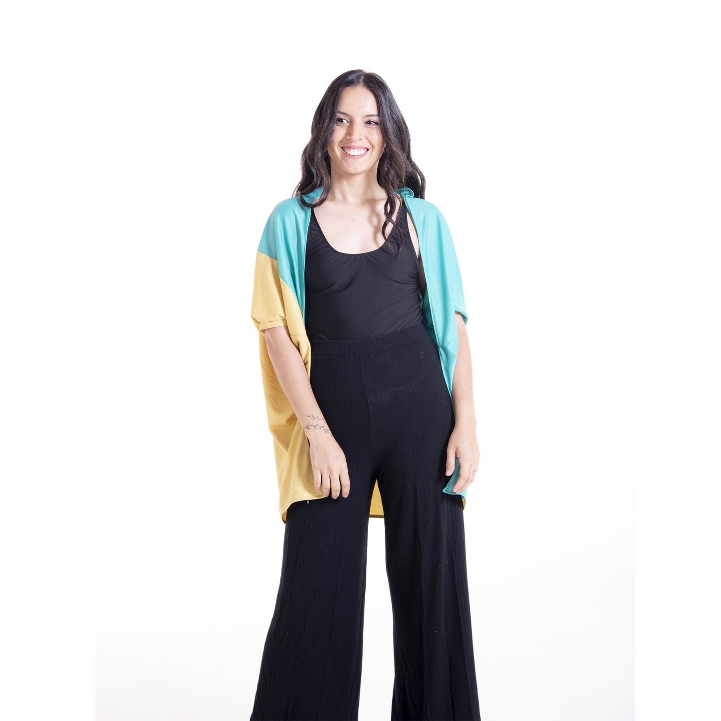 Peony Kimono PDF Sewing Pattern – Color Block Two Fabric Design – Front View – Sizes XXS to 5XL