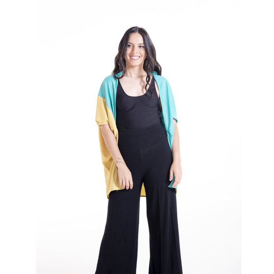 Peony Kimono PDF Sewing Pattern – Color Block Two Fabric Design – Front View – Sizes XXS to 5XL