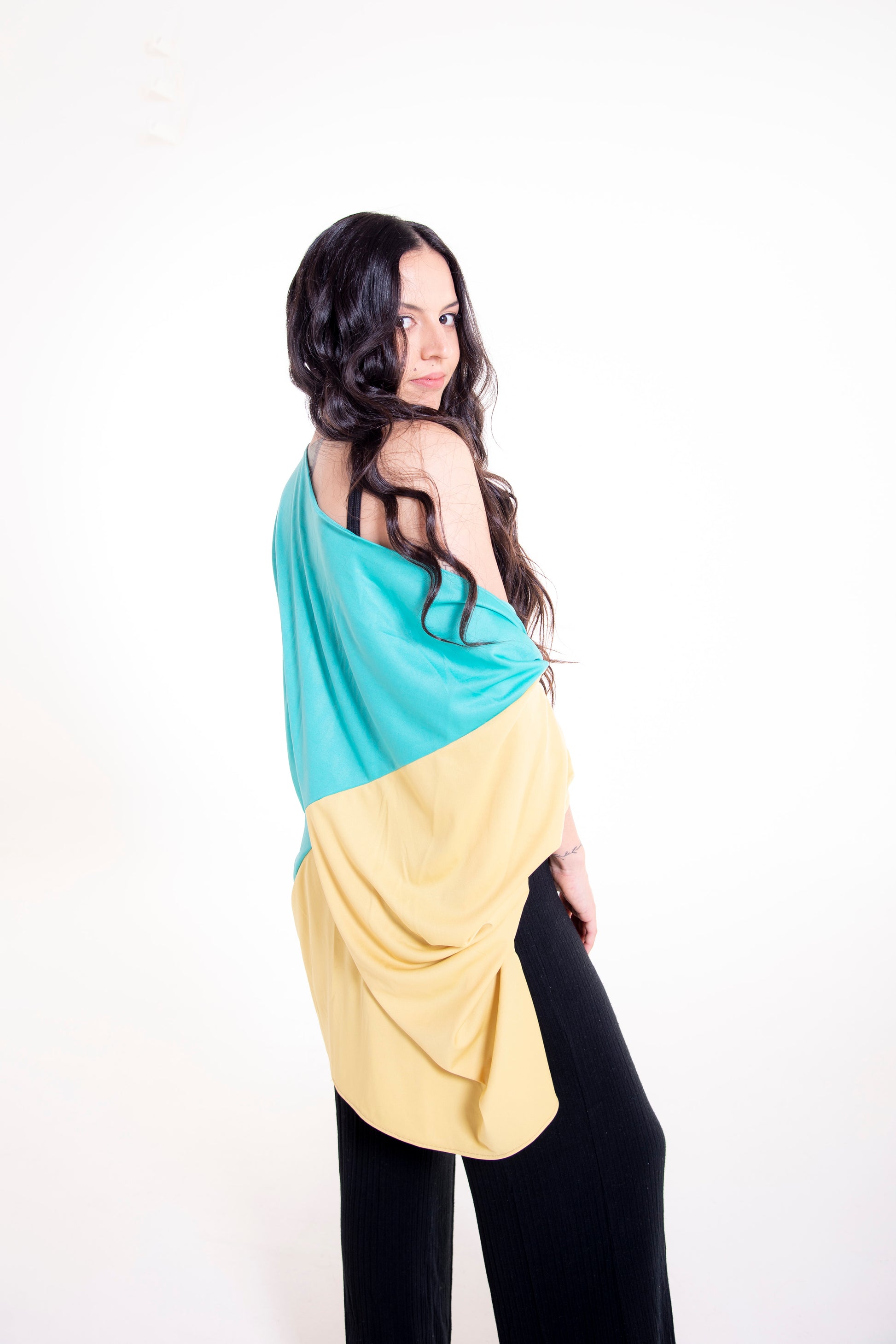 Peony Kimono Sewing Pattern – Back Drape View – Color Block Diagonal Design
