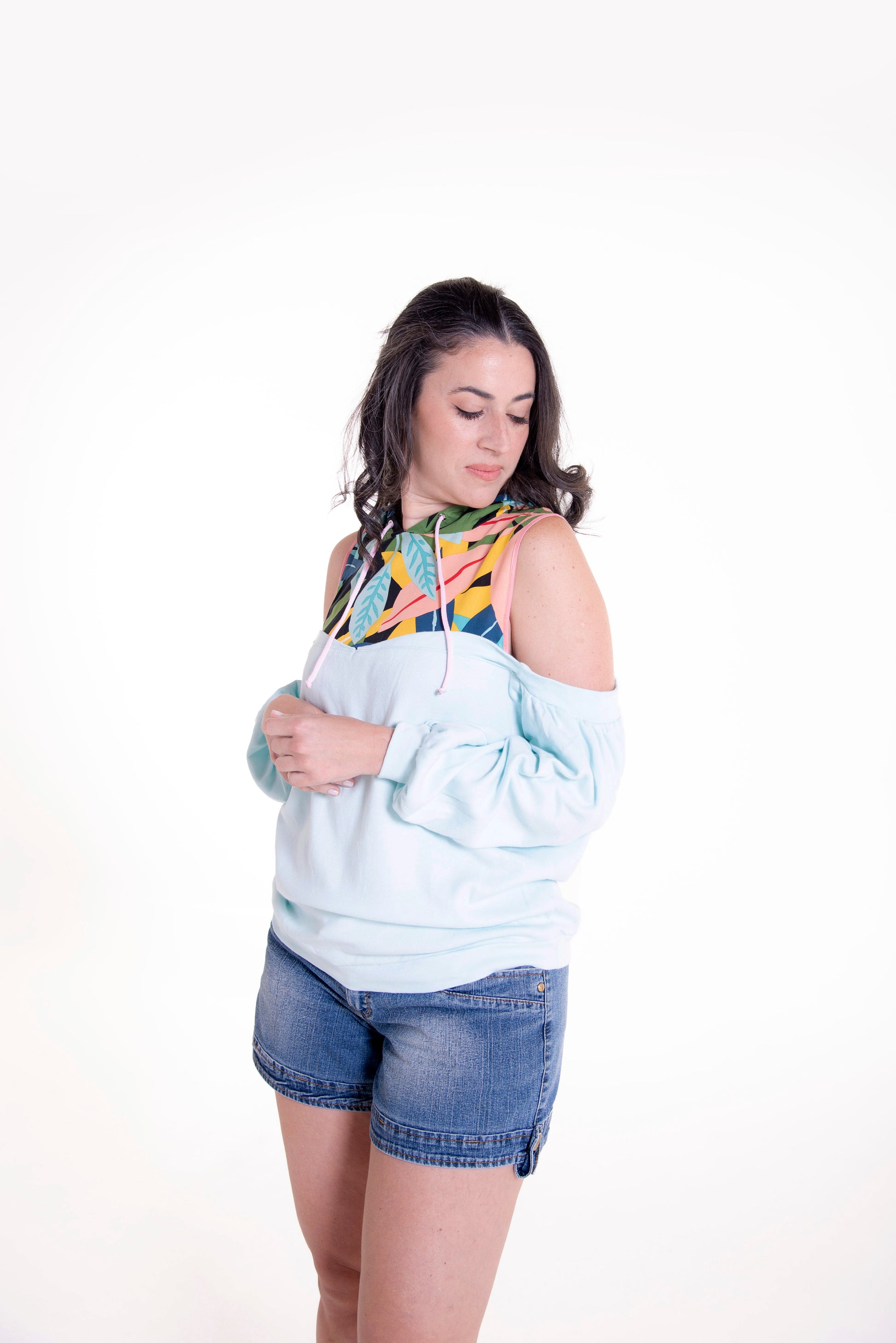 cold shoulder sweatshirt with two fabrics